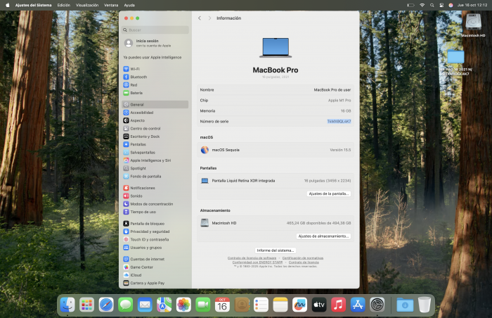 MacBook Pro 16" 2021, M1Pro/16GB RAM/512GB SSD SPACE GREY - Imagen 2